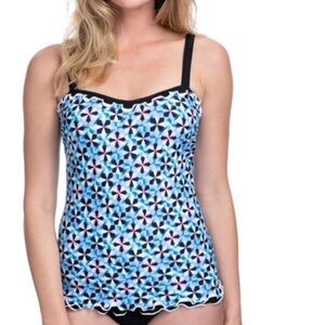 NWT Profile by Gottex Printed Lettuce Ruffle Sweetheart Tankini Swim Top
